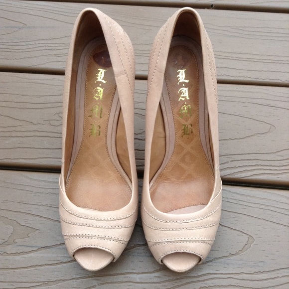 LAMB tan leather peep toe stilettos 7 (J7) - Picture 5 of 6